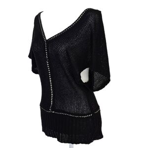 Love Stitch Net Weave Crotchet Sweater Black Size S